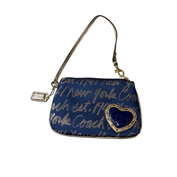 Coach Handbags - Coach New York 1941 Script Navy Blue With Gold Heart & Gold Leather Trim Y2K